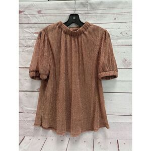 THML Women’s Small Rose Gold Sparkle Thread Top Blouse Puff Sleeve